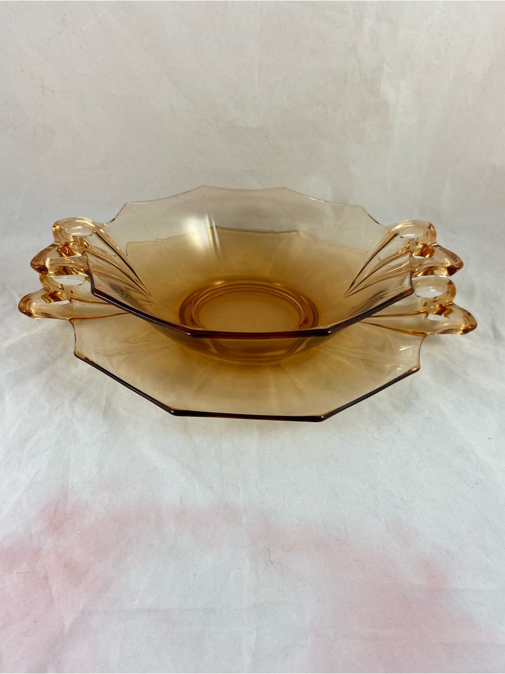 Vintage 1930’s Fostoria Fairfax Topaz Amber Bowl 4cup & Serving Tray With/Handle